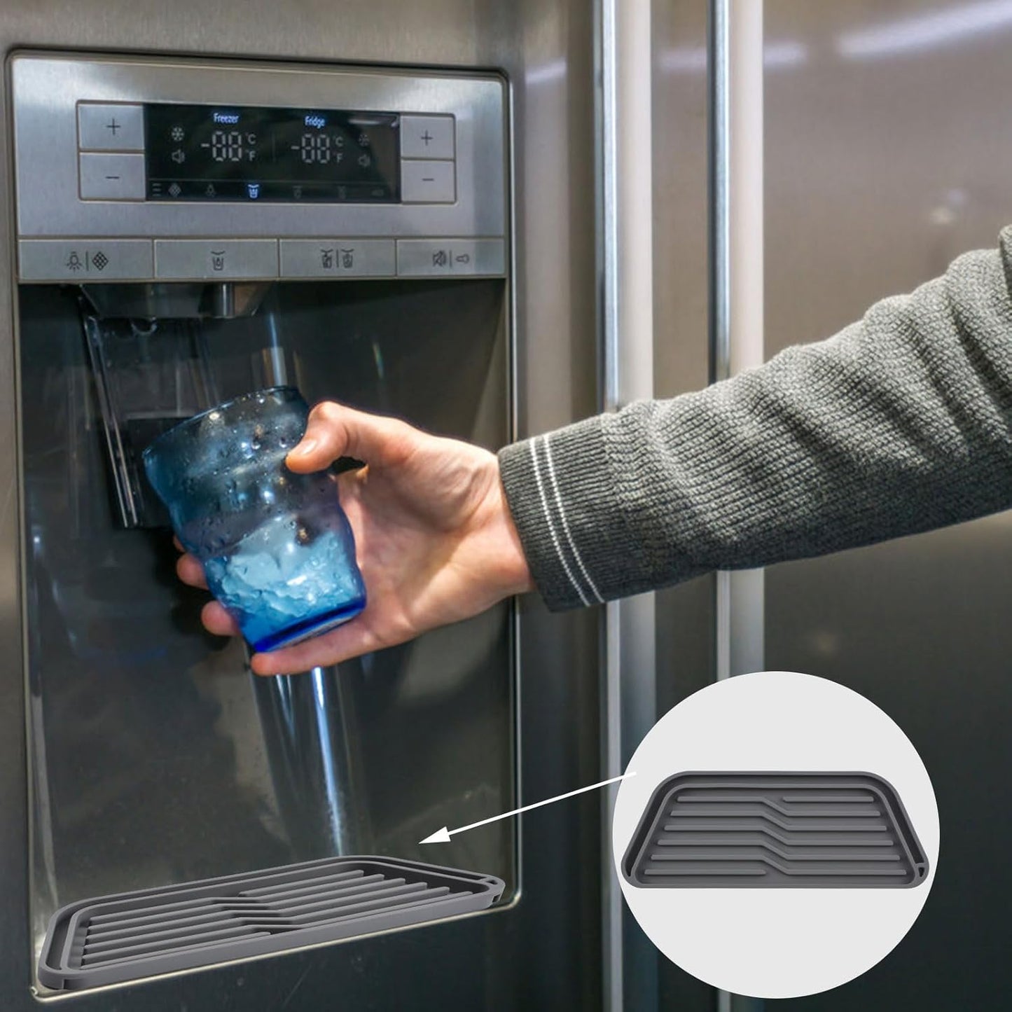 Refrigerator Drip Catcher Tray, Non-Slip Silicone Rectangular Cuttable Water Dispenser Drip Tray for Fridge Spills