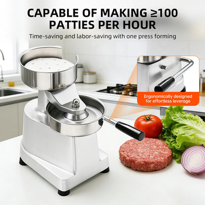 CHEF KEY Commercial Burger Patty Maker, 5inch/130mm Heavy Duty Food-Grade Stainless Steel Bowl Press with 1000 Patty Papers for Restaurants, Home Kitchens (5 inch)