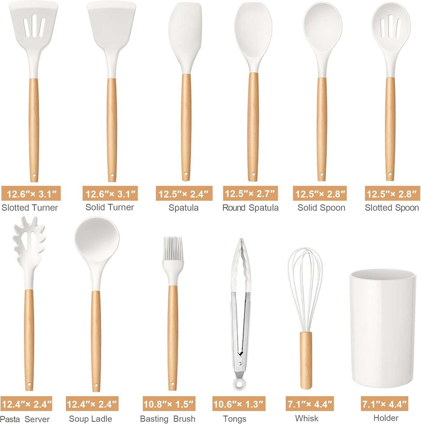 TeamFar Cooking Utensils Set, 12 Pcs Silicone Kitchen Gadgets for Nonstick Cookware, Wooden Handle Spatula Spoon