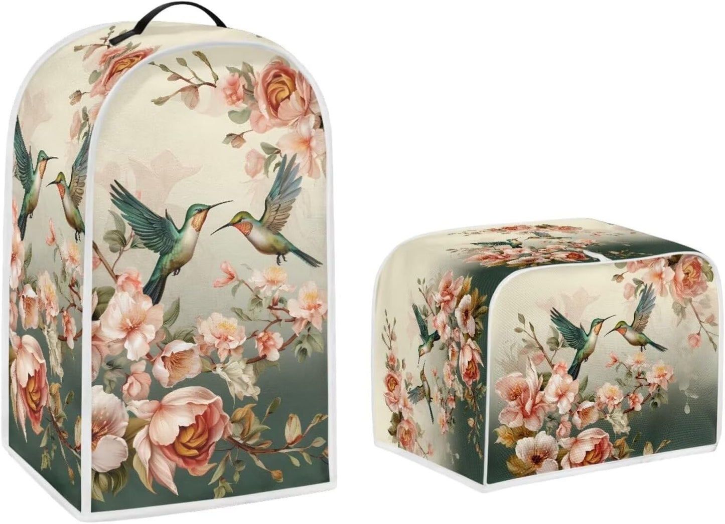 Hummingbirds Kitchen Appliance Dust Cover Set, Vintage Flower Toaster and Blender Covers for Kitchen Protection