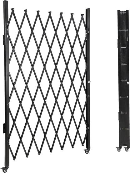 ExploreHorizon 61" H x 71" W Single Folding Security Gate, Portable Expandable Fence Gate with Casters, Flexible Steel Accordion Security Gate Barricade Gate for Backyard Garden