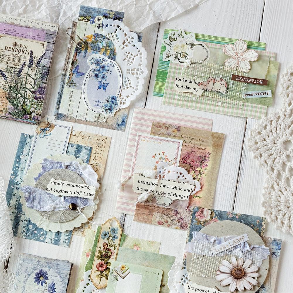 Diuhofart 400Pcs Vintage Scrapbook Supplies Kit, Scrapbook Paper and Journaling Stickers Set, 4Pack Scrap Booking Kit for Junk Journals, Bujo, Collage, Card Making, DIY Crafts Arts