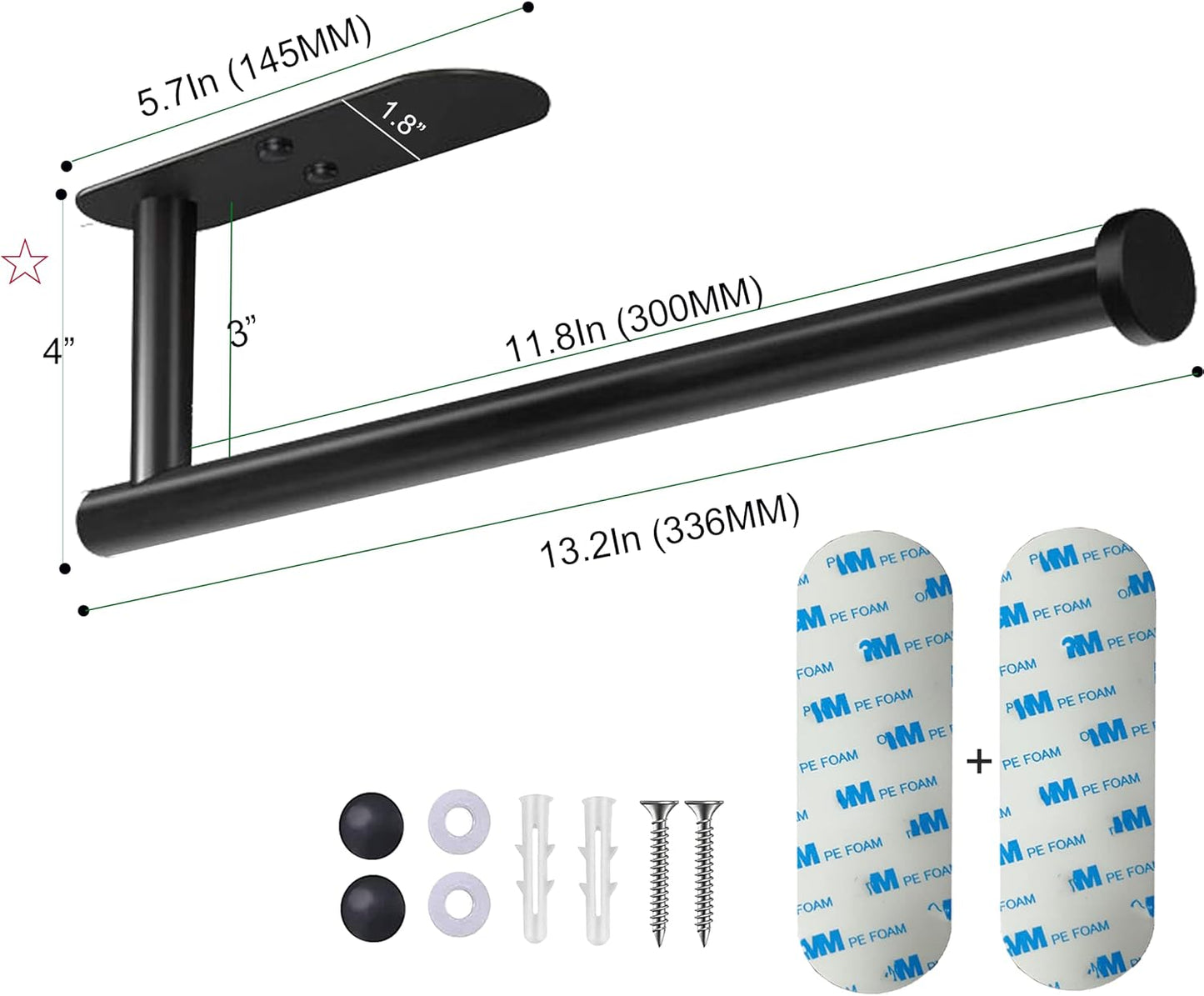 Upgraded Calegency Paper Towel Holder, Under Cabinet Wall Mounted Dispenser, Matte Black for Bathroom and Kitchen