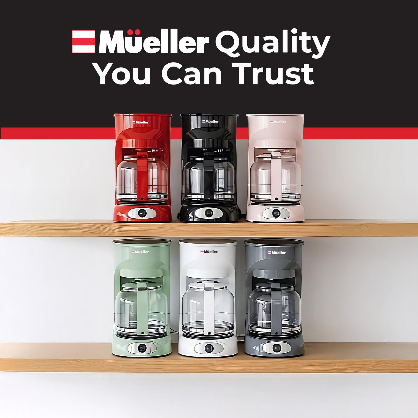 Mueller 12-Cup Drip Coffee Maker - Borosilicate Carafe, Auto-Off, Reusable Filter, Anti-Drip, Keep-Warm Function, Clear Water Level Window Coffee Machine, Kitchen Essentials & Accessories