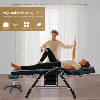 Massage Salon Tattoo Chair with Two Trays Esthetician Bed Hydraulic Stool Multi-Purpose 3-Section Facial Bed Table Adjustable Beauty Barber Spa Equipment Black