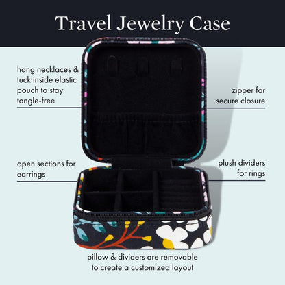 kate spade new york Small Travel Jewelry Case, Black Jewelry Box to Organize Rings, Necklaces, Earrings, Fall Floral