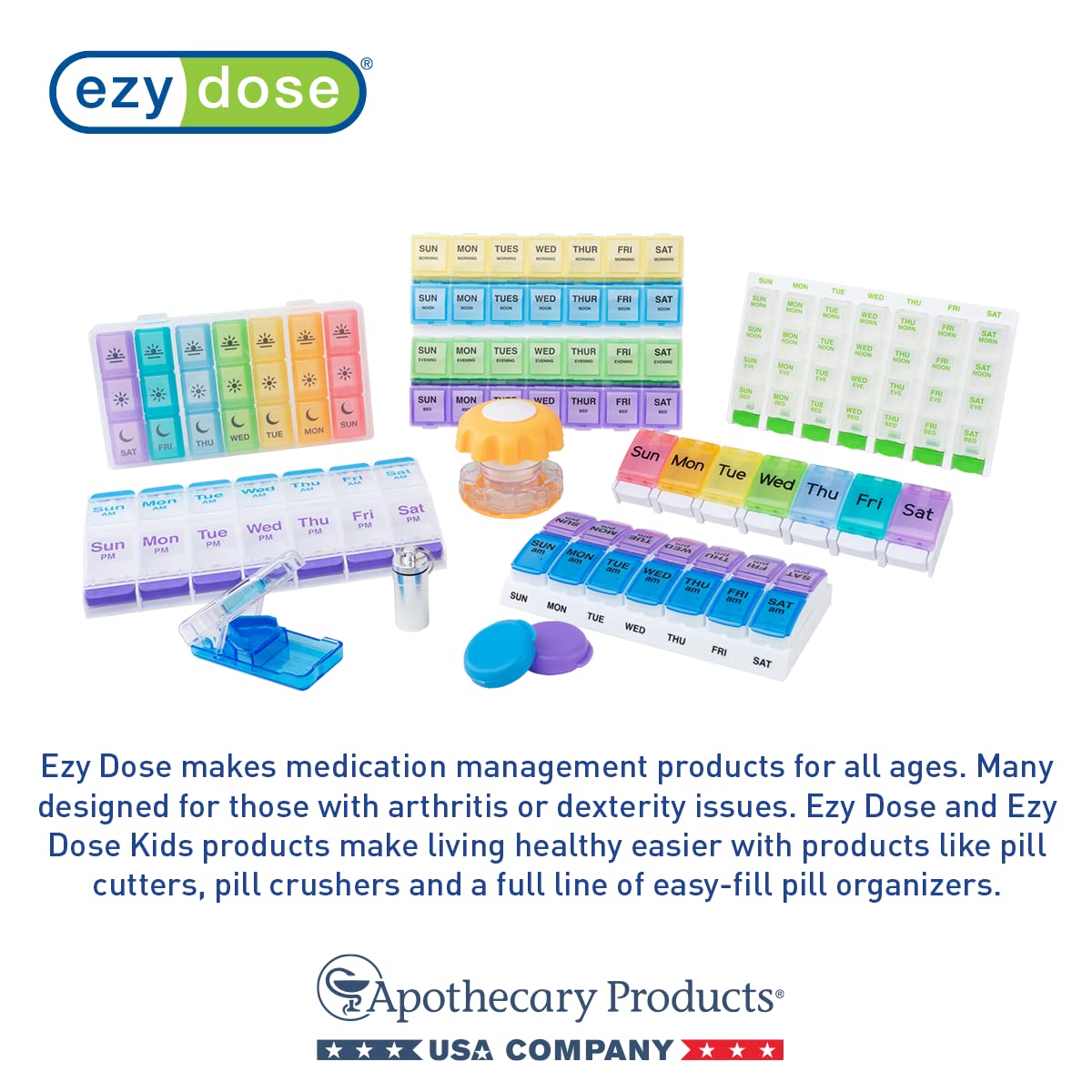 EZY DOSE 3 Compartment Pill Crusher, Cutter and Grinder, Daily Usage, Safely Cut Pills, Vitamins, Tablets, Accurate and Easy Cutting, Stainless Steel Blade, Removable Drinking Cup, Black, BPA Free