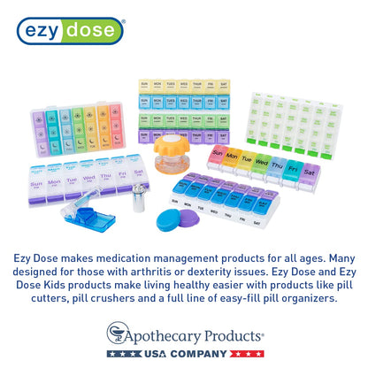 EZY DOSE 3 Compartment Pill Crusher, Cutter and Grinder, Daily Usage, Safely Cut Pills, Vitamins, Tablets, Accurate and Easy Cutting, Stainless Steel Blade, Removable Drinking Cup, Black, BPA Free