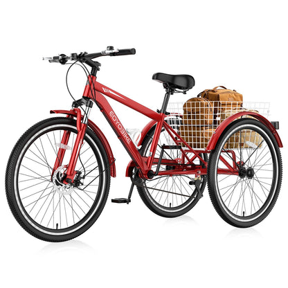 EOYOBIKE 7-Speed Adult Mountain Tricycle, 24/26/27.5 Inch 3-Wheel Bike for Seniors, Men's and Women's Trike with Large Rear Basket for Exercise & Shopping