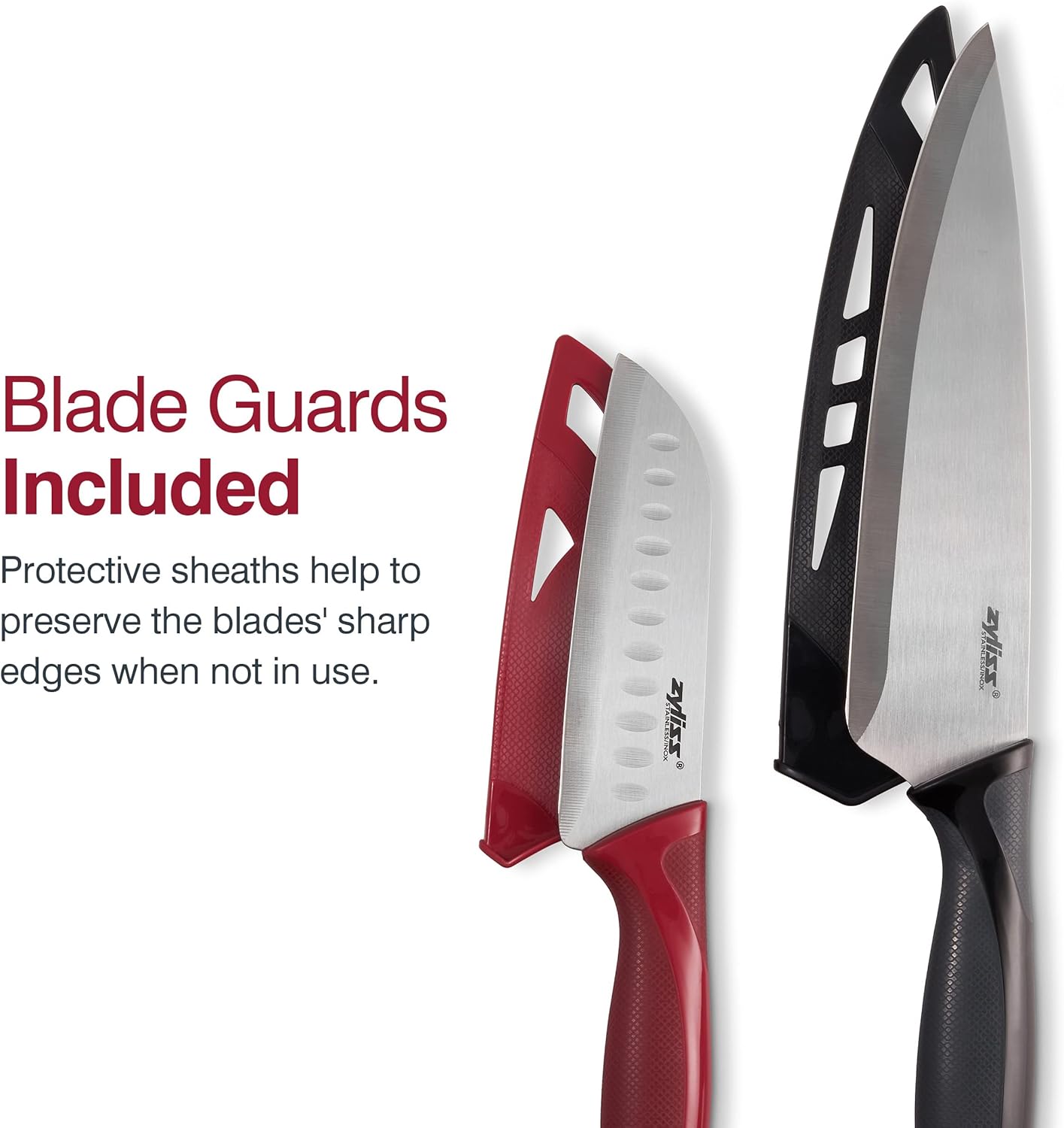 Zyliss Utility Kitchen Knives with Sheath Covers - Dishwasher Safe Stainless Steel Knives for Cutting Meat, Vegetables,