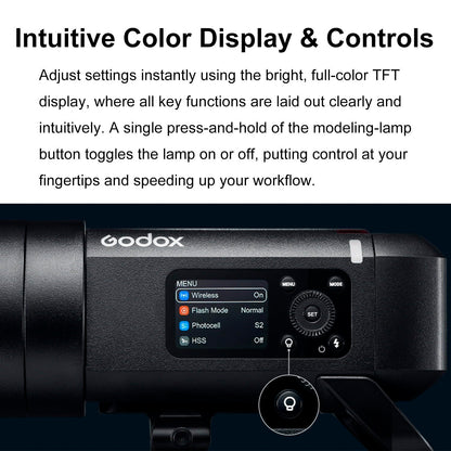 GODOX AD400 Pro II AD400Pro II AD400ProII 2.4G TTL 1/8000 HSS 400Ws Outdoor Flash,21.6V/2600mAh Battery,0.01~1s Recycle,460 Full Power Flashes,for Canon Sony Nikon Fuji Olympus Panasonic Etc Cameras