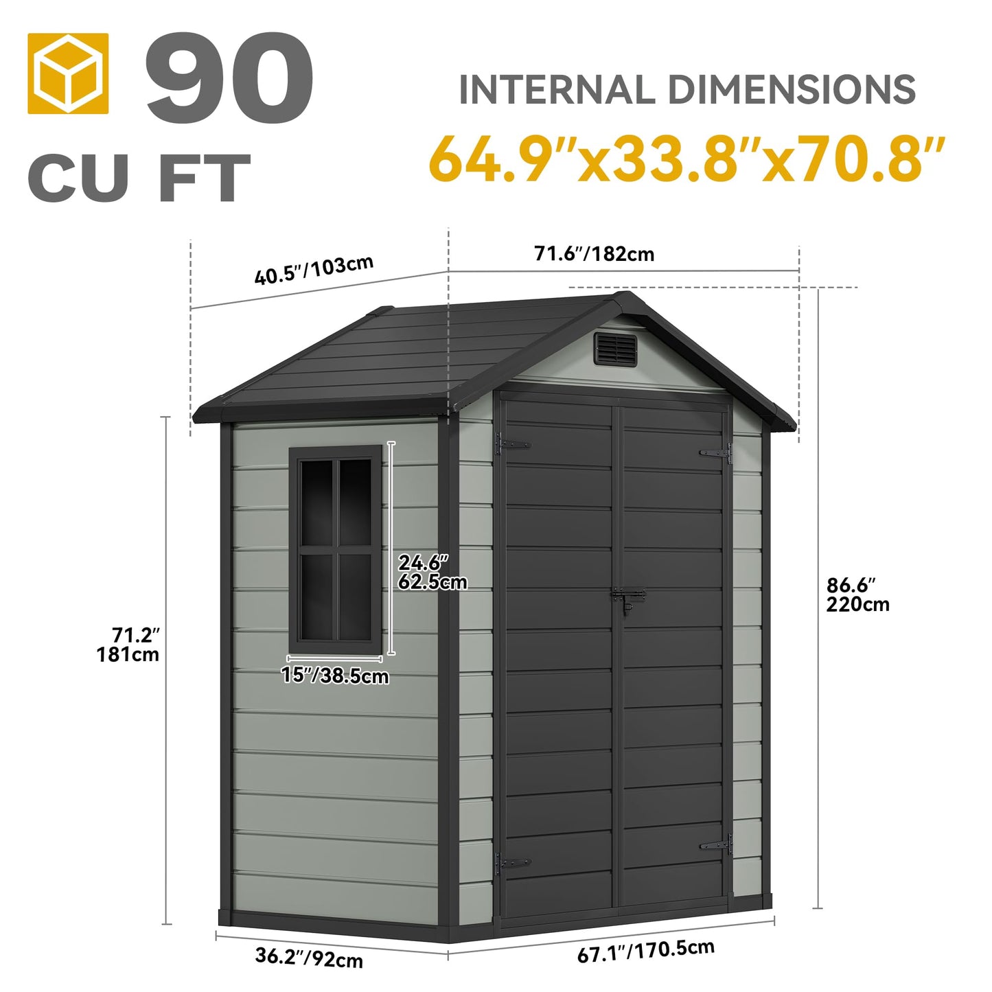 DWVO 6x4 FT Resin Storage Shed with Reinforced Floor, Outdoor Storage Shed with Lockable Door, Window and Vents, Waterproof Plastic Tool Storage for Garden, Backyard, Patio, Lawn(Blue-Gray+Black)