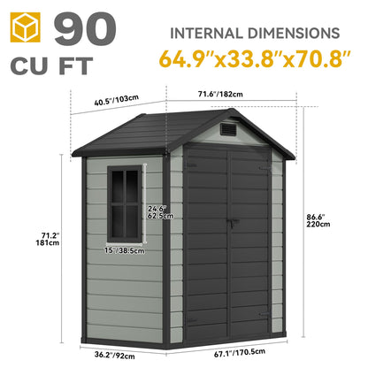 DWVO 6x4 FT Resin Storage Shed with Reinforced Floor, Outdoor Storage Shed with Lockable Door, Window and Vents, Waterproof Plastic Tool Storage for Garden, Backyard, Patio, Lawn(Blue-Gray+Black)