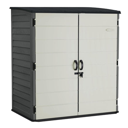 Suncast 106 Cu Ft Extra Large Vertical Outdoor Storage Shed - Resin Shed & Outdoor Storage with Floor and Lockable Double Doors, Weatherproof for Garden Tools, Pool Equipment, & Patio Cushions