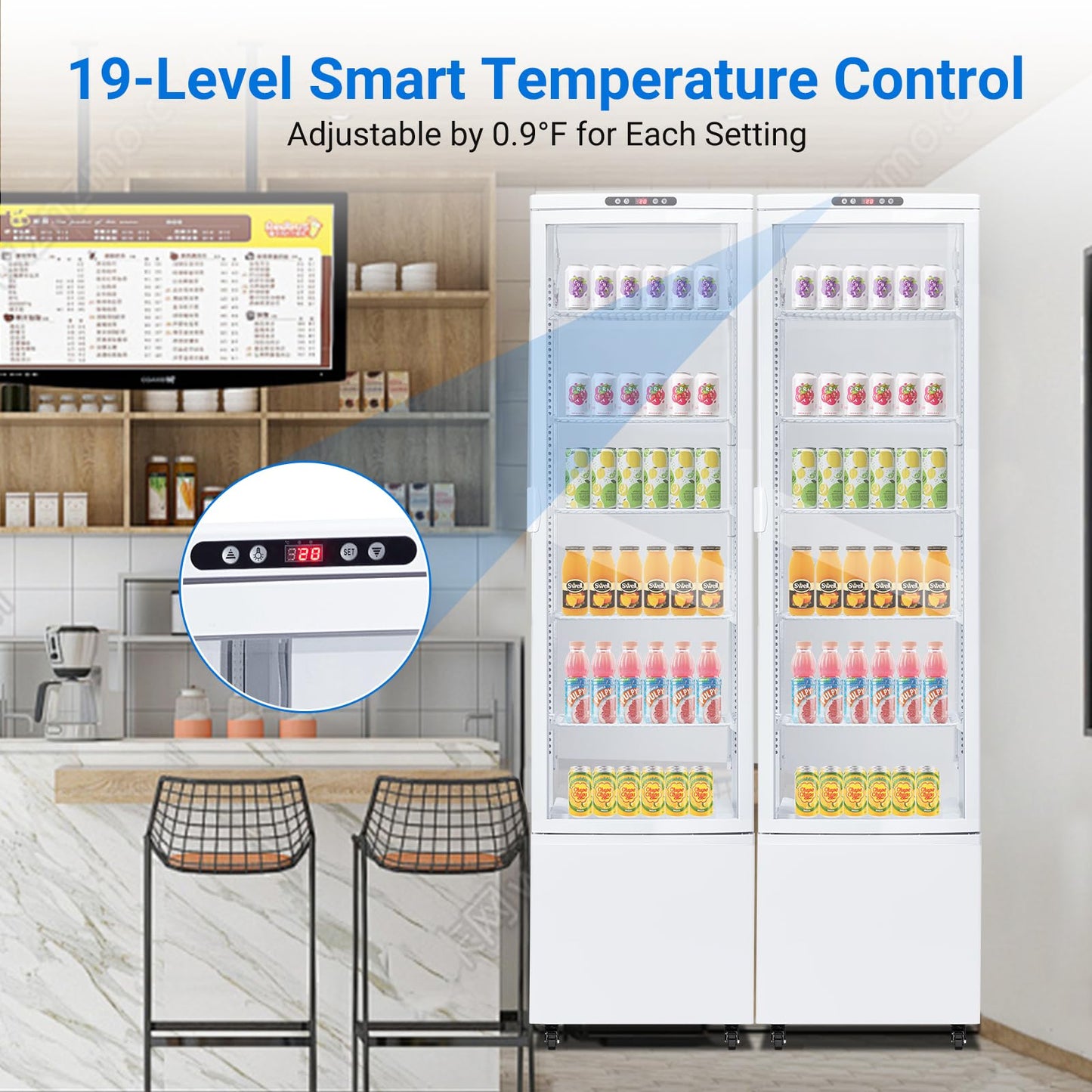 Takywep Commercial Display Refrigerator Case 10.9 Cu.ft, Floor-Standing Display Refrigerator with LED Light & Adjustable Shelves, Fridge Display Cabinet with Casters for Cakes, Coffee, Bakery, Store