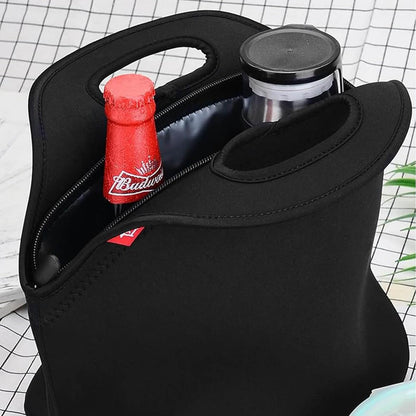 yookee home Waterproof Lunch Bag Double Layer Leakproof Neoprene Insulated Lunch Bag Freezable Black Reusable Thermal Lunch Cooler Tote Lunch Box for Boys Men Women Adult Kids for Work Outdoor