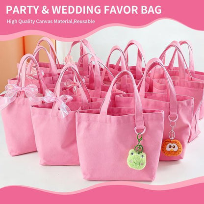 KIDJFGG 1 Pack Small Canvas Tote Bag, Mini Totes Bags Bulk for Women, DIY Blank Reusable Cute Sublimation Tote Bag with Handles & D Ring for Party Favors, Wedding Gifts & Mother's Days (Pink)