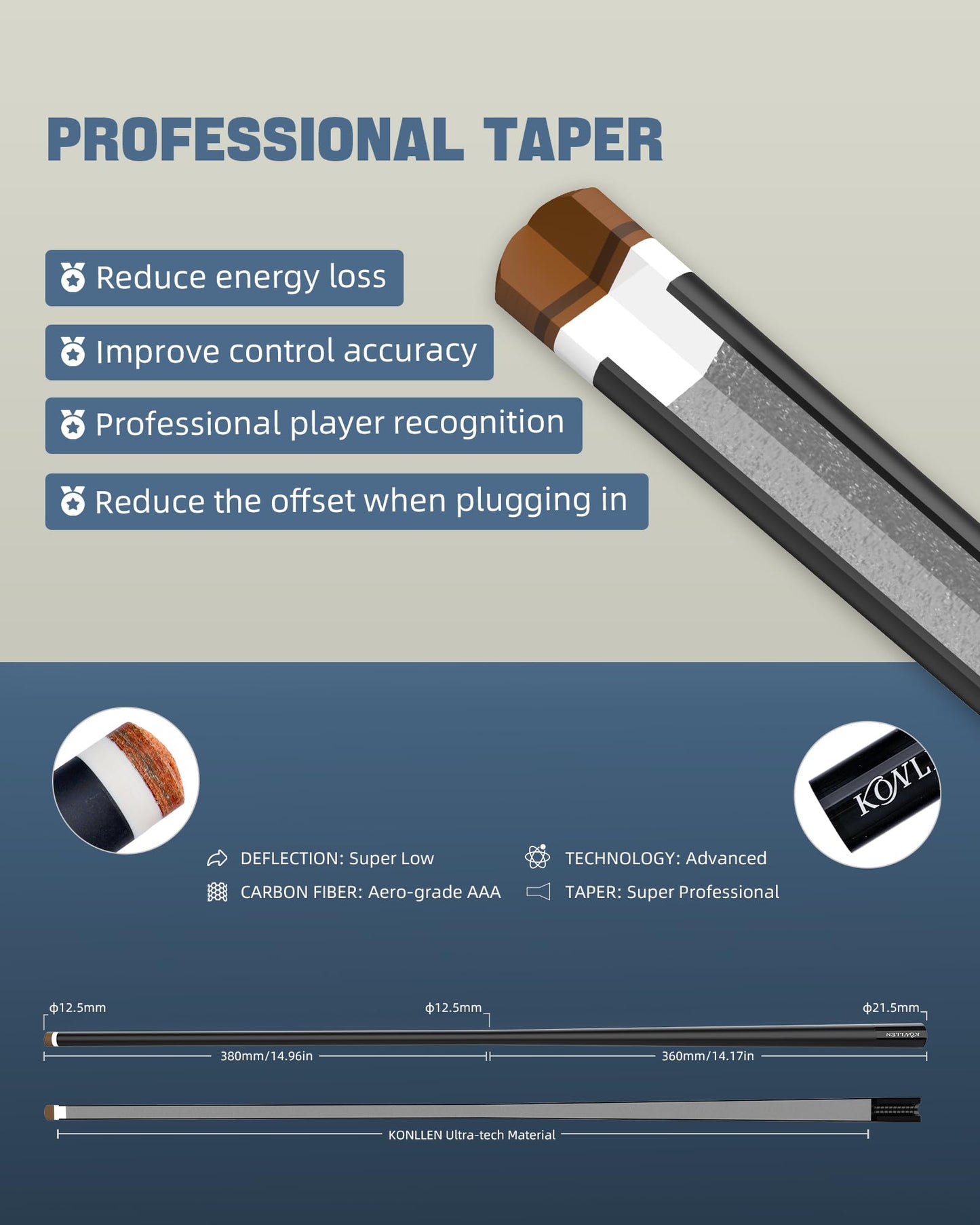 KONLLEN Carbon Fiber Pool Cue Stick Low Deflection Pool Cue Profession Billiards Cue Set for Adults with Billiards Accessories