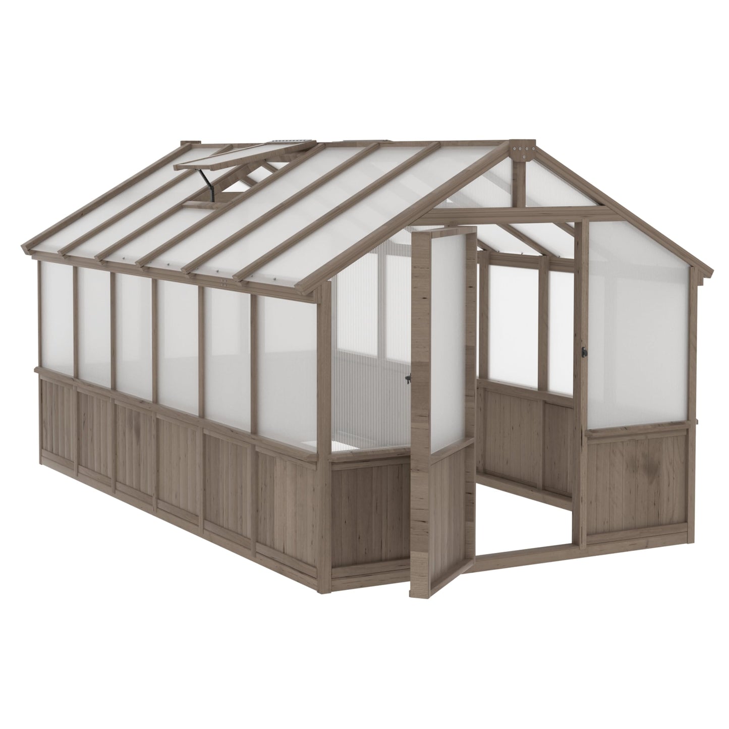 BlueWish 8x12 FT Greenhouse for Outdoors, Wood Green House with Cedar Frame & 6MM Thick Polycarbonate Panel, Walk in Greenhouse with Adjustable Vents for Outdoor, Patio, Garden, Backyard