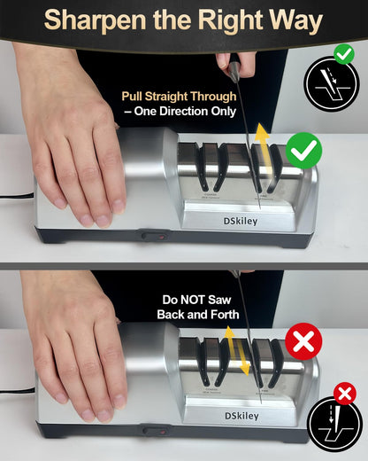 Electric Knife Sharpener for Kitchen – Professional 2-Stage 100% Diamond System with 20° Precision Angle, Fast Sharpening to Restore & Polish Chef Knives (2-Stage Silver)