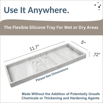 Countertop and Vanity Tray, 11.7" Shatterproof Bathroom Tray, Flexible Silicone Soap Tray for Kitchen, Toilet Tank