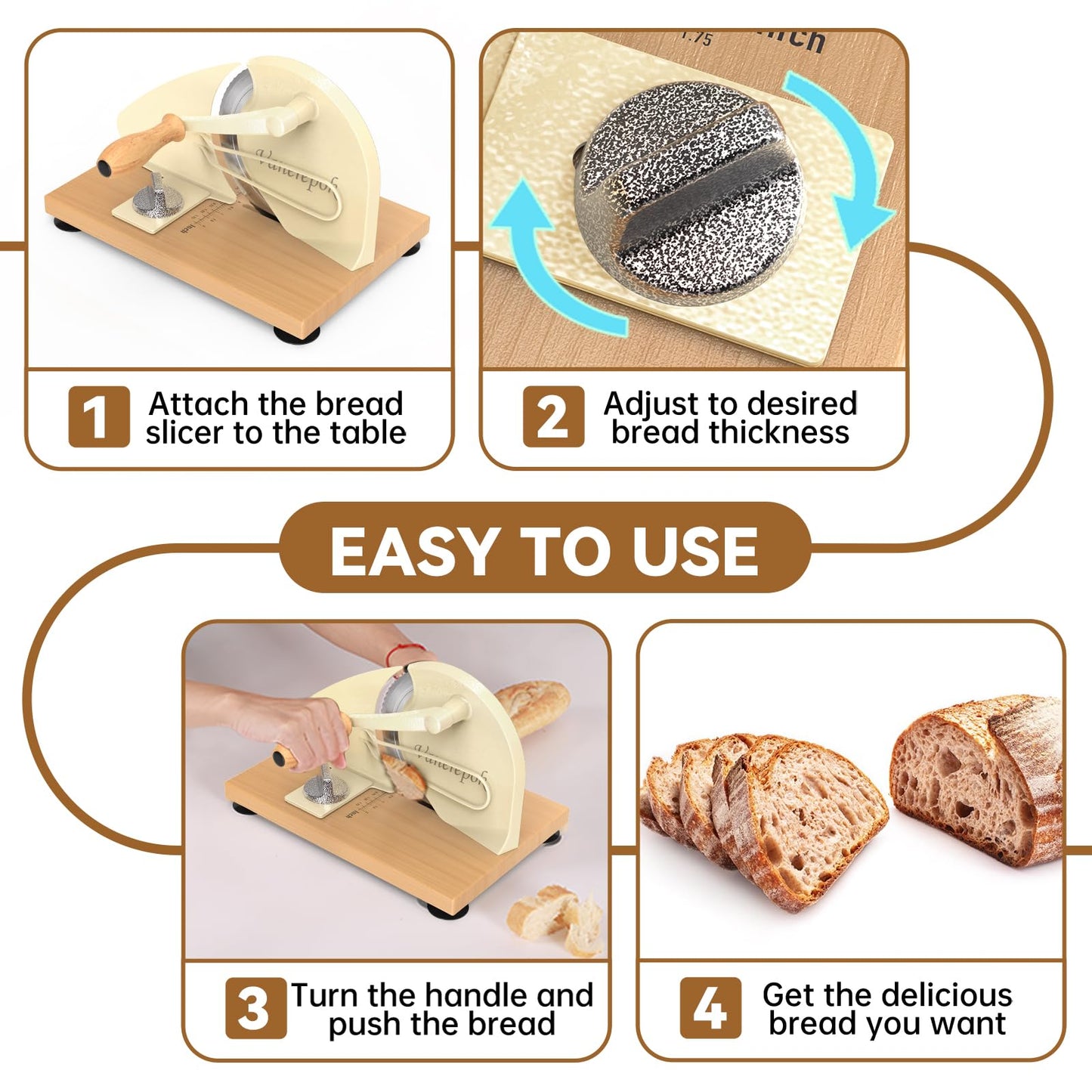 Upgrade Manual Bread Slicer for Homemade Sourdough Bread, Classic Hand Crank Home Bread Slicer With Scale Line and Steel Fence, Sharp Blade, Adjustable Width for Homemade & Commercial Use