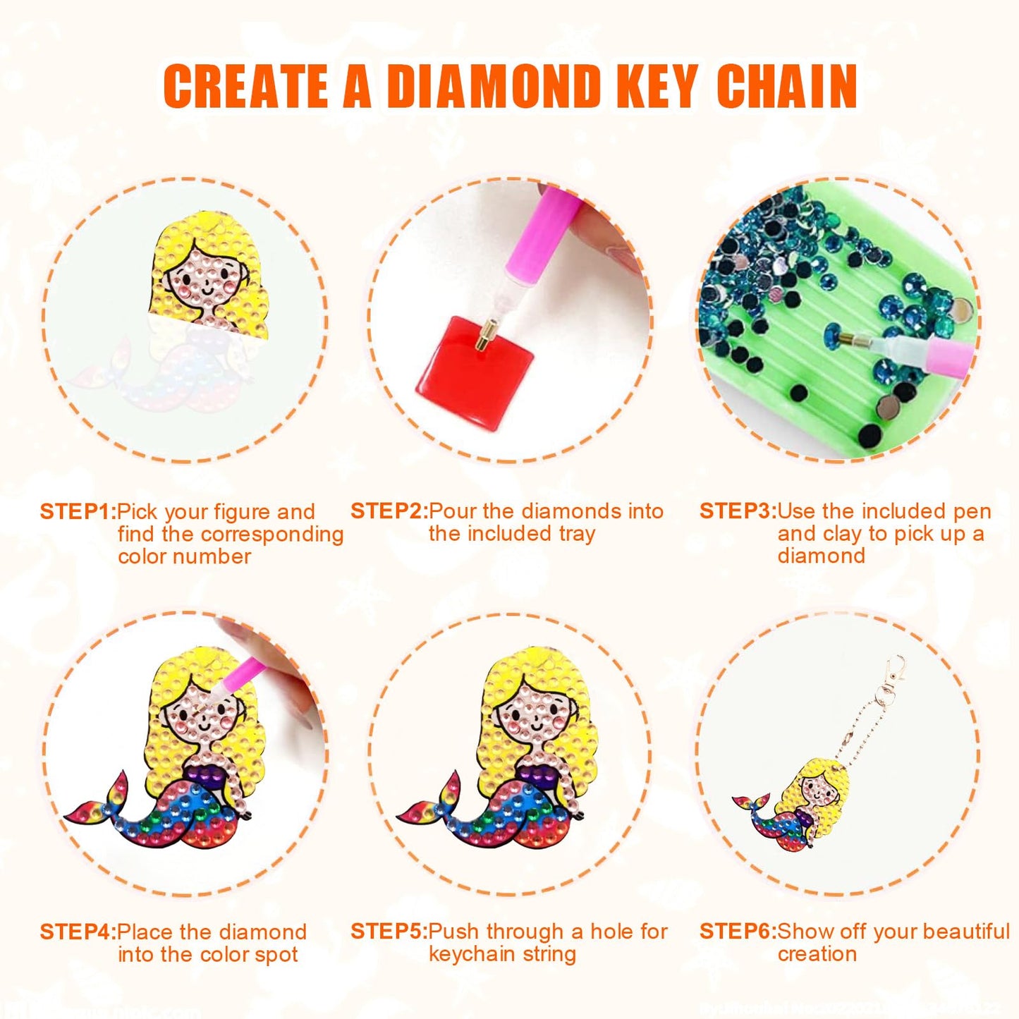 ACSAUMMY Diamond Art Painting Kits, 15pcs Diamonds Art Sticker + 8pcs Double Sides Diamond Keychains Kit Uni-Corn Gem Arts Craft Stickers Kit DIY Diamond Keychain Making Kit for Adults Kids Age 6-12