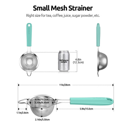 U-Taste Small Fine Mesh Strainer: 18/8 Stainless Steel 3.35in 30 Mesh Kitchen Food Sieve with Sturdy Riveted Silicone Handle, Heavy Duty Deep Handheld Metal Colander for Tea, Juice (Aqua Sky)