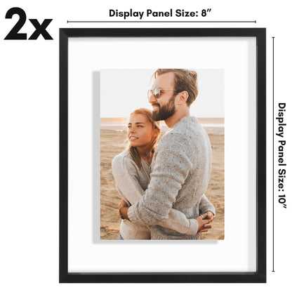 Americanflat Aluminum 8x10 Floating Picture Frame with Shatter-Resistant Glass - Set of 2 - Use as 5x7 Picture Frame or Display 8x10 Photo - Signature Float Collection - Photo Frames for Wall - Black