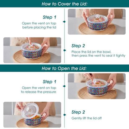vancasso Serving Bowls with Lids Set of 4, Ceramic Nesting Mixing Bowls for Food Storage, Prep and Stackable, Dishwasher & Microwave Safe Gift Set, 60/36/20/10 OZ, Series SIMI