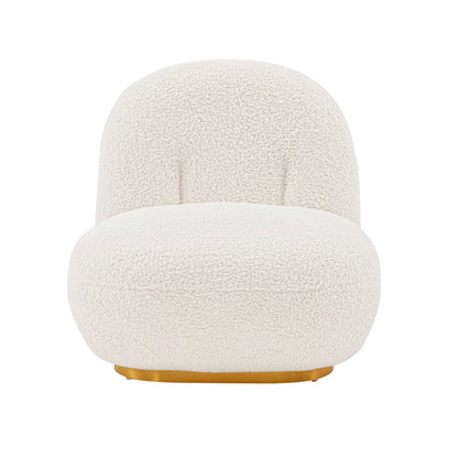 Manhattan Comfort Edina Modern Accent Chair in Luxurious Boucle Upholstery with High Density Foam Padding & Wood Frame with Gold Metal Base, Living Room Seating, White