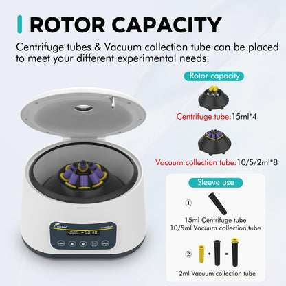 LAB FISH PRP Centrifuge Machine LC-400 8 * 2ml/5ml/10ml, 4 * 15ml Lab Tubes | Low Speed Control 500-4000RPM,Max 1717xg | Timer Function 30sec-59min