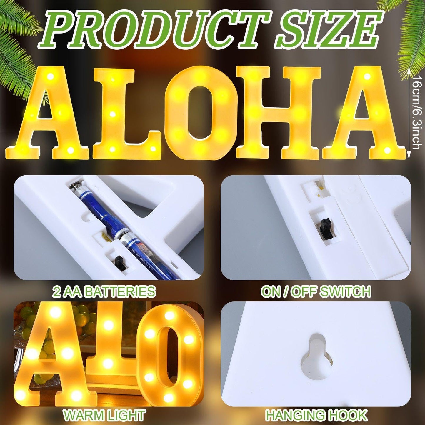 Aurelema 5 Pcs Summer Hawaiian Luau Aloha Party Decorations Aloha Light up Sign LED Marquee Letter for Party Decorations Battery Powered Tropical Alphabet Summer LED Lights for Wedding Night Birthday
