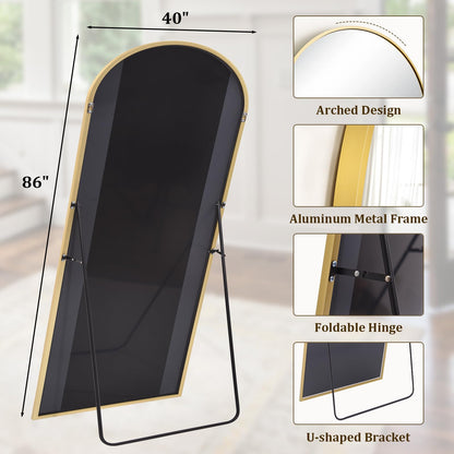 Riskioir 86" x 40" Large Arch Full Length Mirror - Floor Full Body Mirror with Aluminum Frame - Standing, Leaning or Hanging, for Bedroom, Living Room, Gold