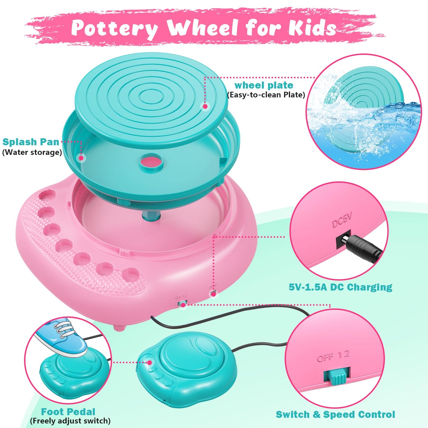 TingingYuli Pottery Wheel for Kids with Clay Kit - Arts and Crafts for Kids Ages 6-8 8-12, Complete Pottery Kit with Air Dry Clay and Painting Tools, Easter Christmas Birthday Gift for Boys Girls