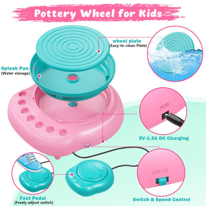 TingingYuli Pottery Wheel for Kids with Clay Kit - Arts and Crafts for Kids Ages 6-8 8-12, Complete Pottery Kit with Air Dry Clay and Painting Tools, Easter Christmas Birthday Gift for Boys Girls