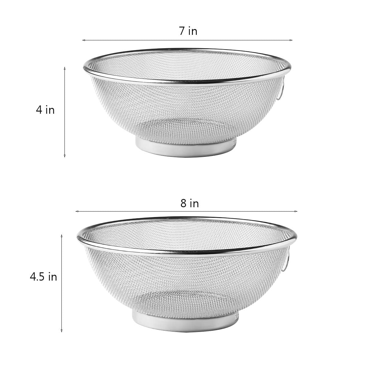2 Pack Stainless Steel Mesh Colander Kitchen Fine Mesh Strainer Bowl Straining Screen Basket Drainer Rice Washing Bowl Colander Sieve Sifters for Rice, Pasta, Noodles, Vegetables, Fruits