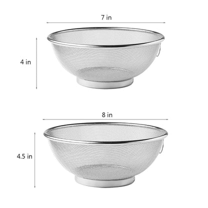 2 Pack Stainless Steel Mesh Colander Kitchen Fine Mesh Strainer Bowl Straining Screen Basket Drainer Rice Washing Bowl Colander Sieve Sifters for Rice, Pasta, Noodles, Vegetables, Fruits