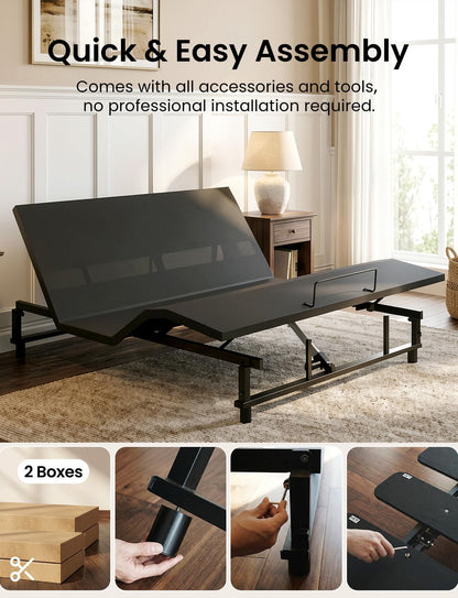 Feetice King Size Adjustable Bed Frame with Wireless Remote, Zero Gravity & Head & Foot Incline, Heavy-Duty Steel Frame, Whisper-Quiet Motor, Easy Installation (79" L x 74" W x 12.72" H)