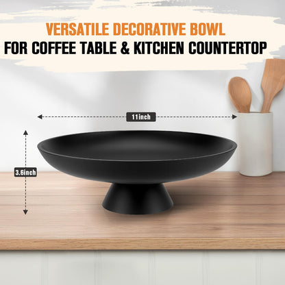 ZMCYNG Concrete Decorative Fruit Bowls for Kitchen Counter, 11" Large Decorative Bowl for Home Decor Coffee Table Centerpiece, Handcrafted Key Bowl for Entryway Table, Modern Black Pedestal Bowls