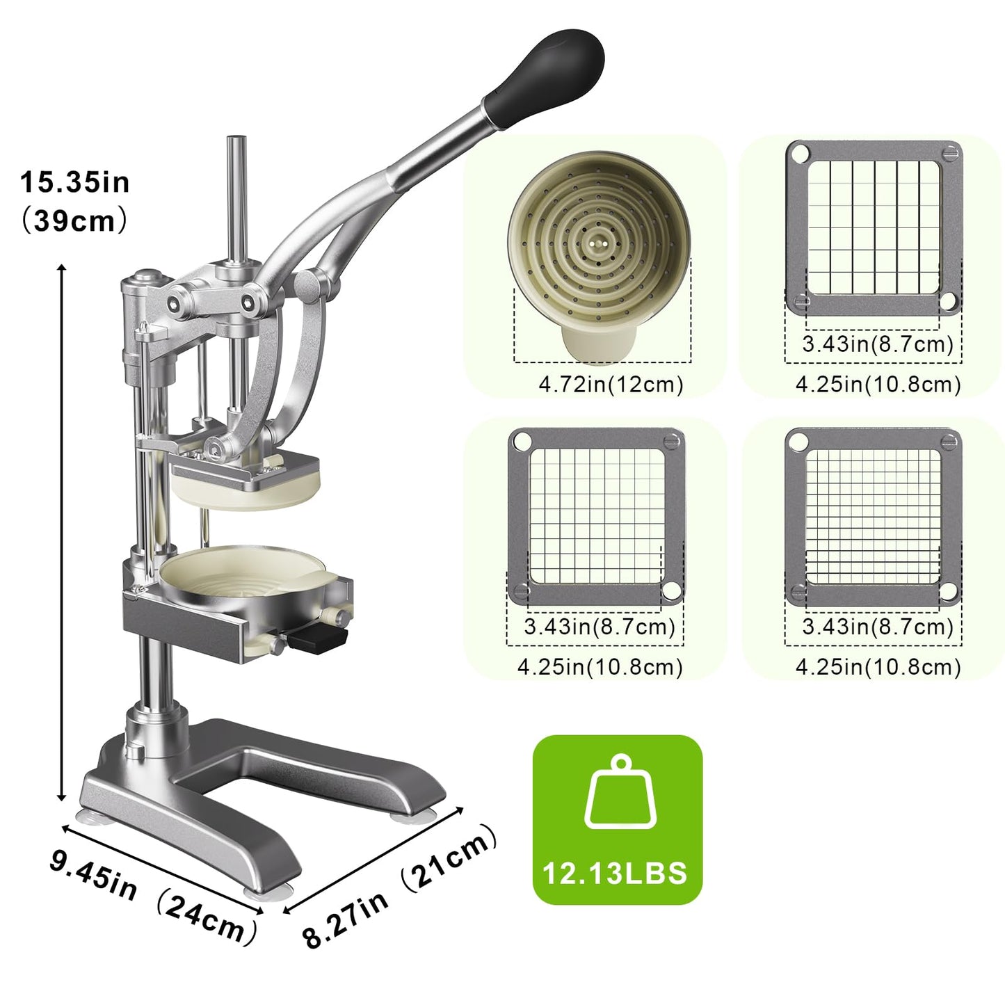 2-in-1 Commercial Juicer and Chopper - Heavy Duty Cast Iron Hand Press Manual Squeezer for Lemon, Citrus, Orange, Professional Vegetable Slicer French Fry Cutter Food Dicer