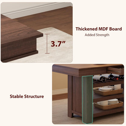 GAOMON 36" Tall Farmhouse Counter Height Dining Table for 4-6, Wooden Bar Height Kitchen Table with Thick Top, Deepened Wine Rack & Shelves, 2 Drawers, Rectangular, for Bar, Kitchen, Pub, Retro Brown