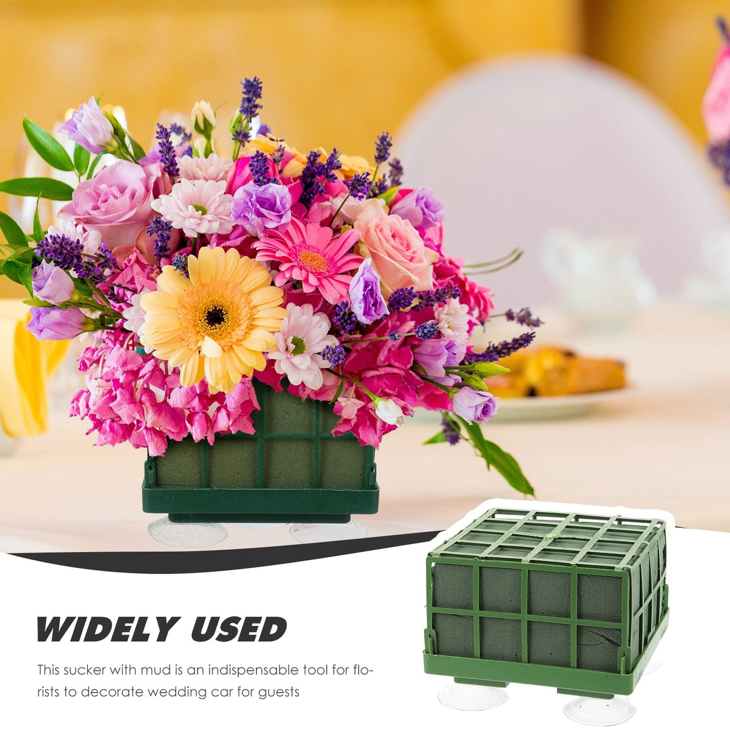 TOPPERFUN 2 PCS Floral Foam Cage, Flower Foam Holder with Suction Cups, Wet Floral Block for Wedding Car Decoration, Foa·m Cage for Flower Arrangements and DIY Bridal Bouquet, 4.32 x 4.32 x 3.54 in