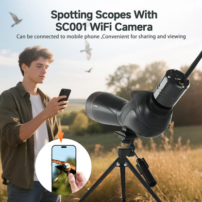 SVBONY SV406 20-60x80 Spotting Scope with Tripod,Equipped with SC001 WIFI Camera for Digiscoping, BAK4 Prism HD Spotter Scope,Waterproof & Fogproof Spotting Scopes for Wildlife Observing Bird Watching