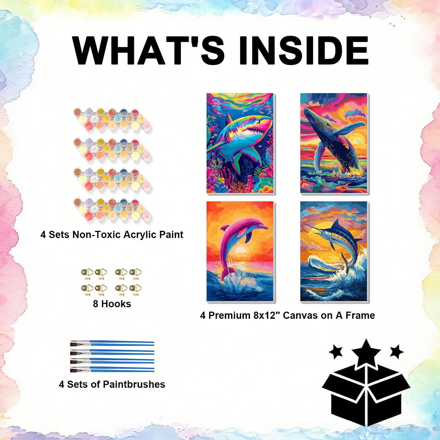 TBAIRO 4 Pack Framed Paint by Numbers Kit for Adults Beginner Animals DIY Painting Kits for Adults Ocean Easy Adult Paint by Number Kits on Canvas for Wall Art Decor 8x12 Inch