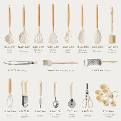 CAROTE 22-Piece Silicone Cooking Utensils Set - Heat Resistant Kitchen Gadgets | Spatula, Turner, Whisk, Tongs