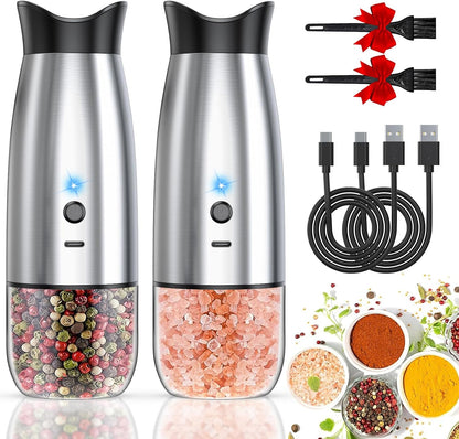 Set, Electric Salt and Pepper Grinder Rechargeable Automatic Pepper Mill Grinder with LED House Warming Gifts New Home