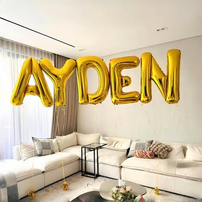 Gold Letter Balloons by [Brand Name] - 40 Inch Custom Mylar Alphabet Balloons for Birthday Party Decor