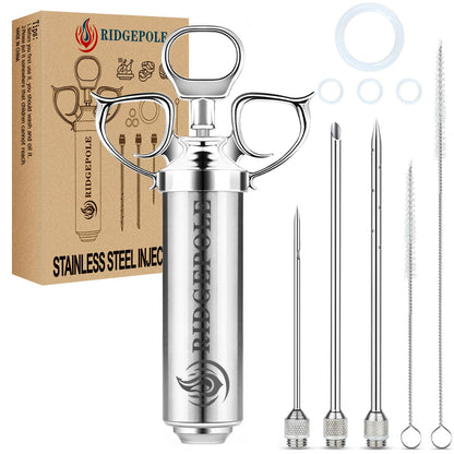 RIDGEPOLE Meat Injector, Marinade Injector with 3 Marinade Needles,Turkey Injector Syringe,2oz Large Capacity,Mother's Day Gifts for Mom Dad Husband Him,304 Stainless Steel for Meats,Beef,Turkey