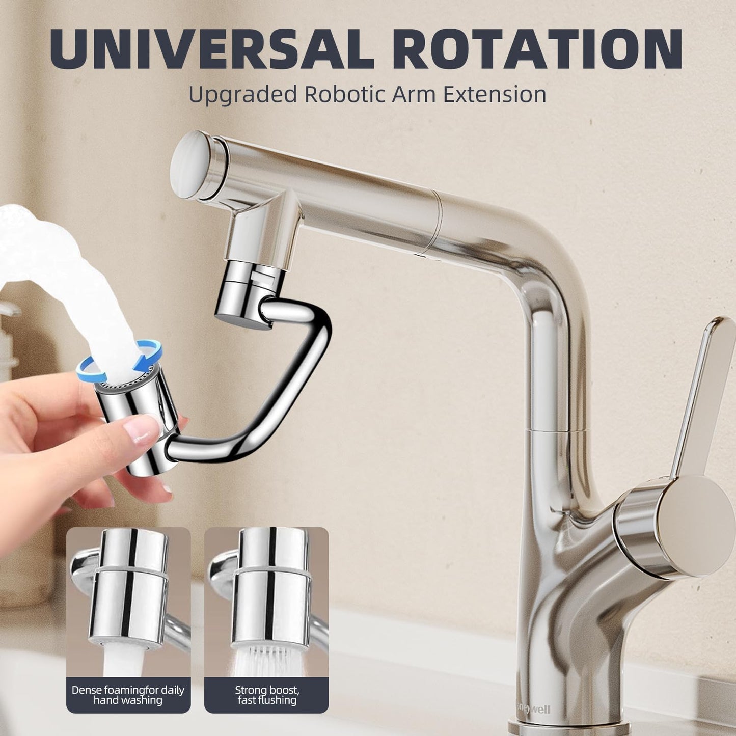 U Shaped Faucet Extender, Universal 360° Rotatable Faucet Aerator Extension Reduces Water Splatter, 1080° Rotating 2-Mode Adjustable for Bathroom Sink/Kitchen (2P)